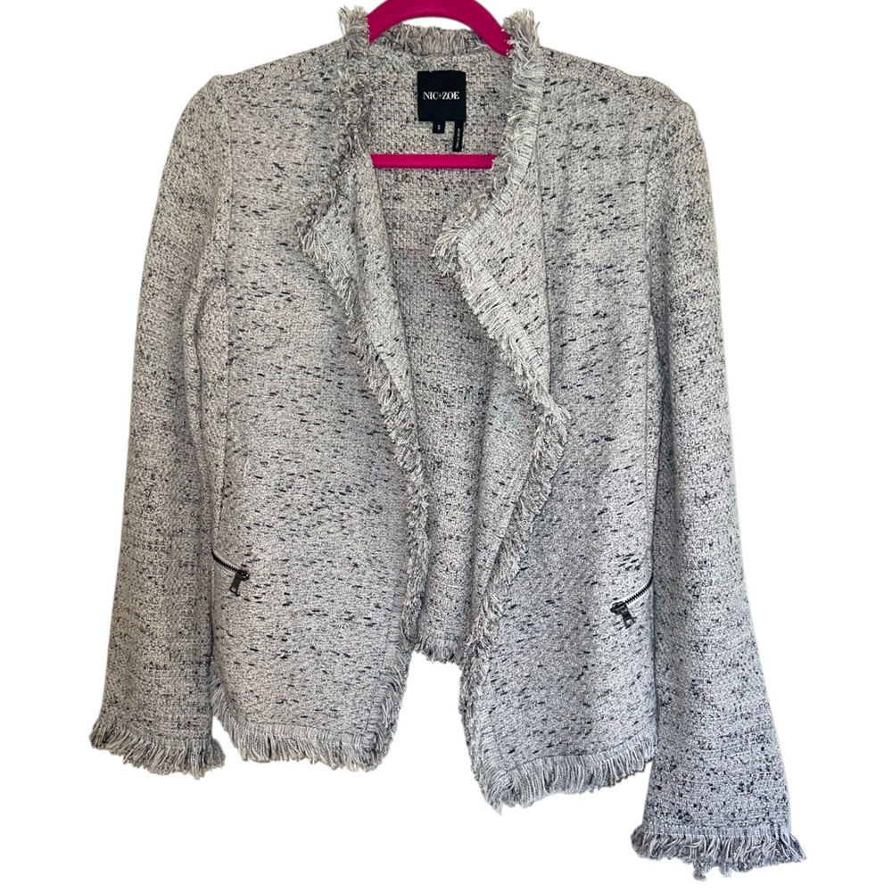 NIC+ZOE Textured Gray Fringe Blazer Women’s Size Small NWOT